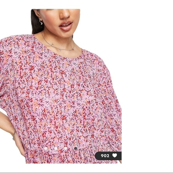 Asos design Monki plisse smock dress in pink ditsy floral - Picture 3 of 12